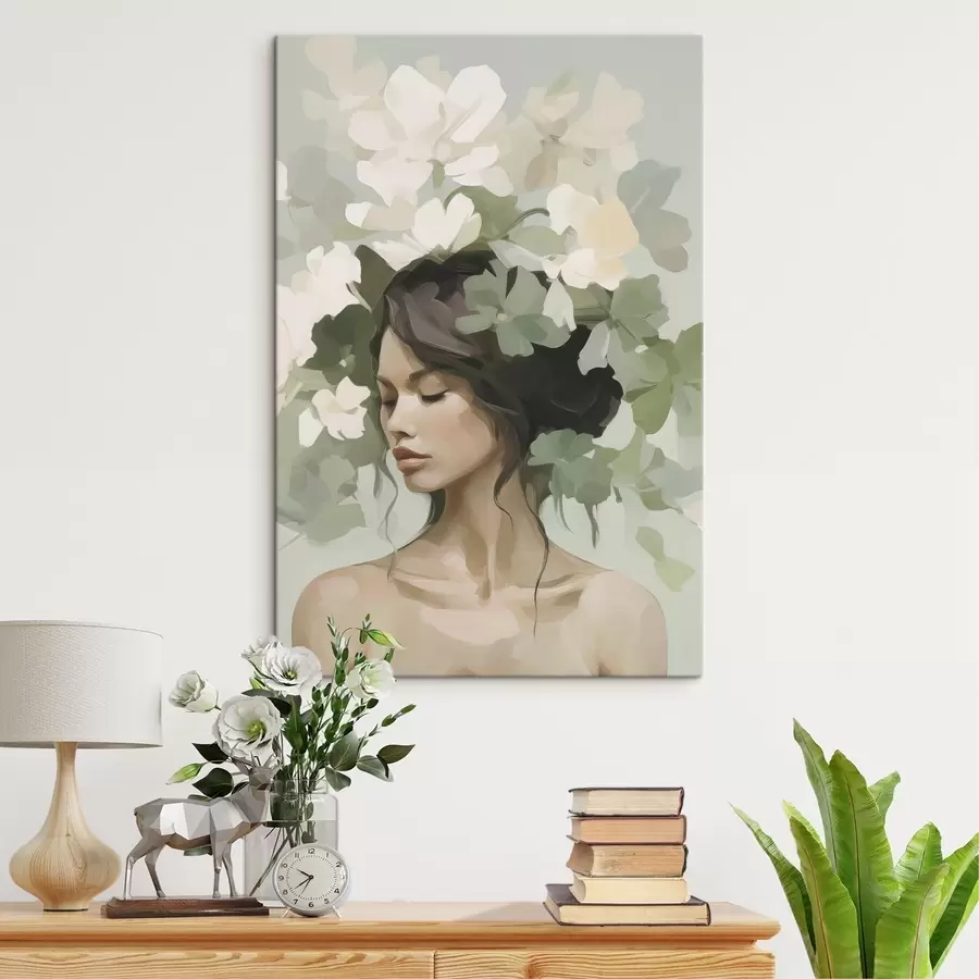 Tableau Portrait d'une jeune fille avec une couronne de fleurs s47807