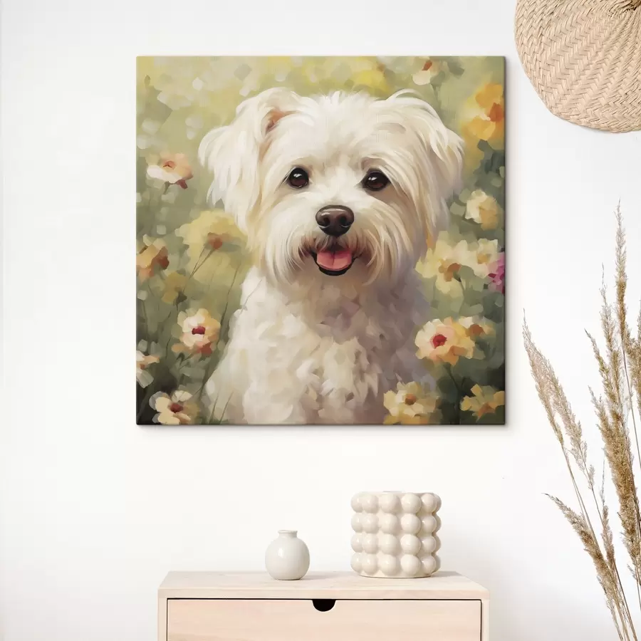 Tableau Petit chien dans les fleurs s47811