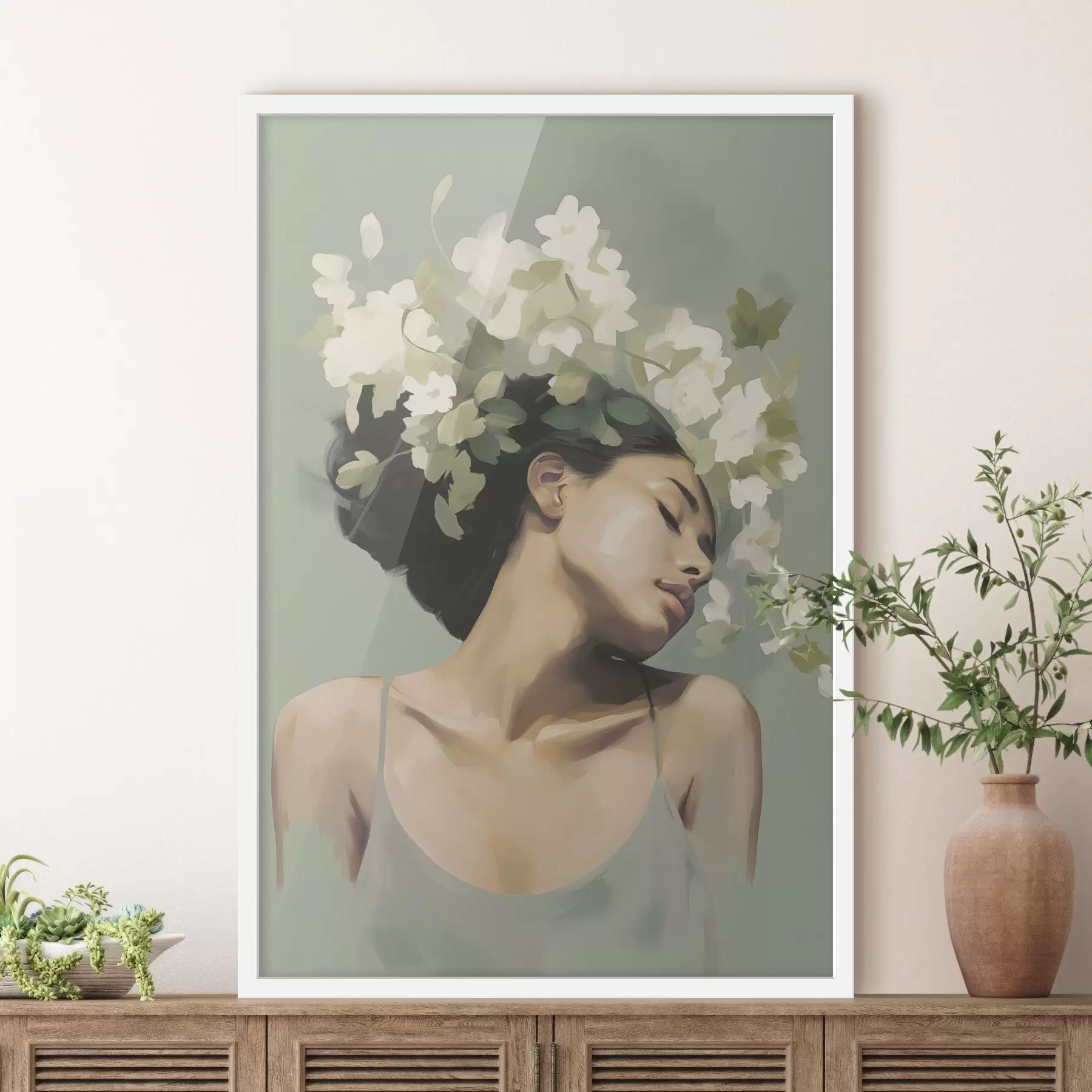 Papier peint Fille avec une couronne de fleurs f47806