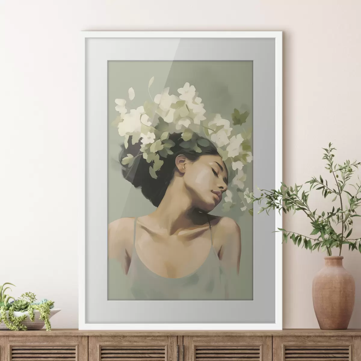 Poster Fille avec une couronne de fleurs f47806
