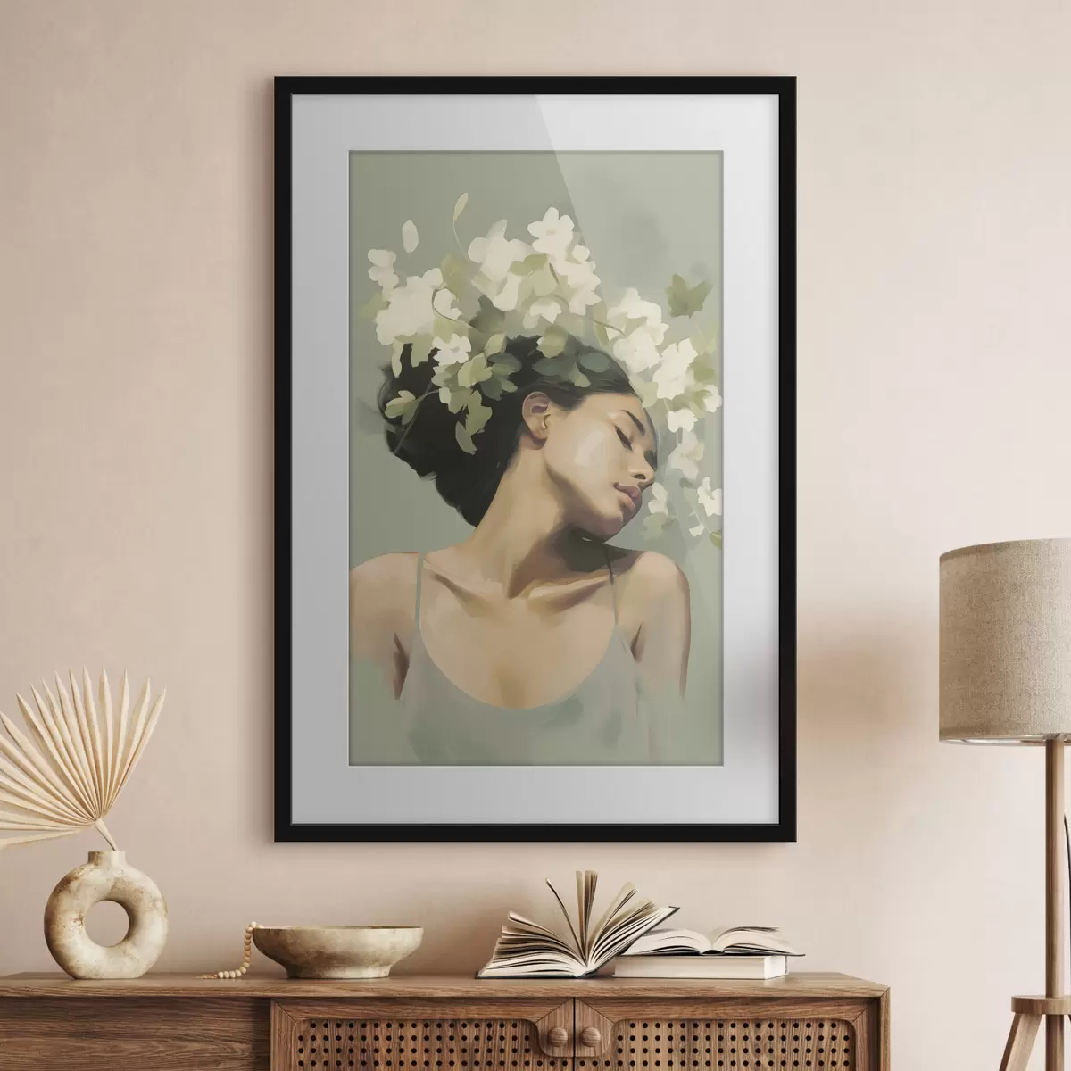 Poster Fille avec une couronne de fleurs f47806