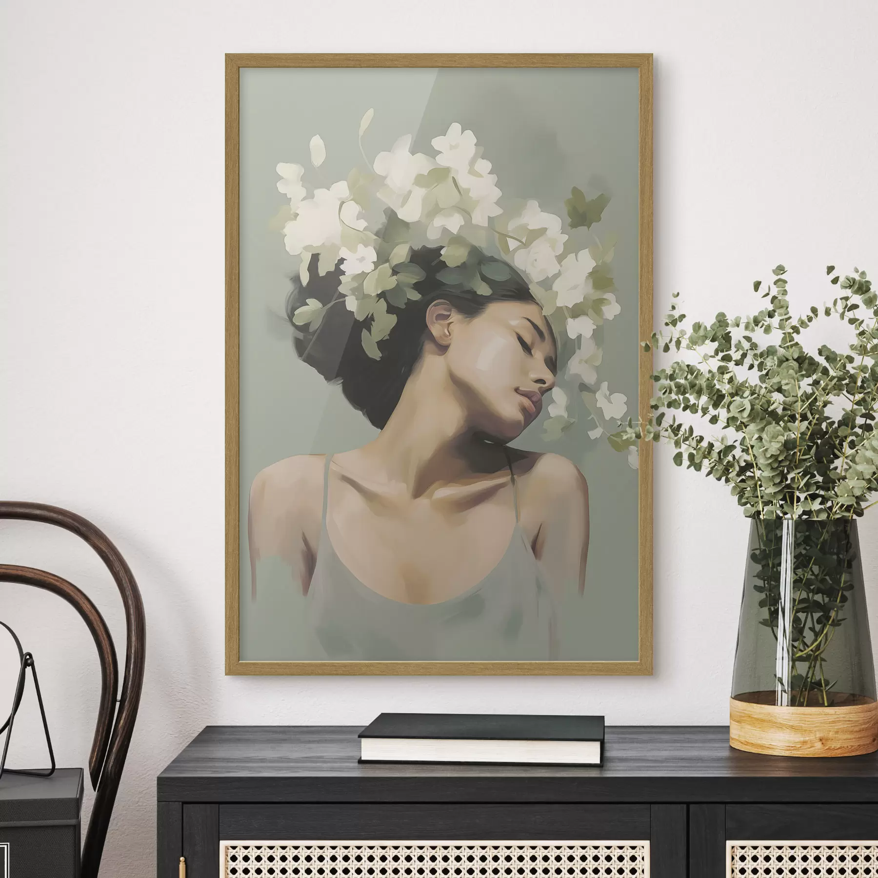 Papier peint Fille avec une couronne de fleurs f47806