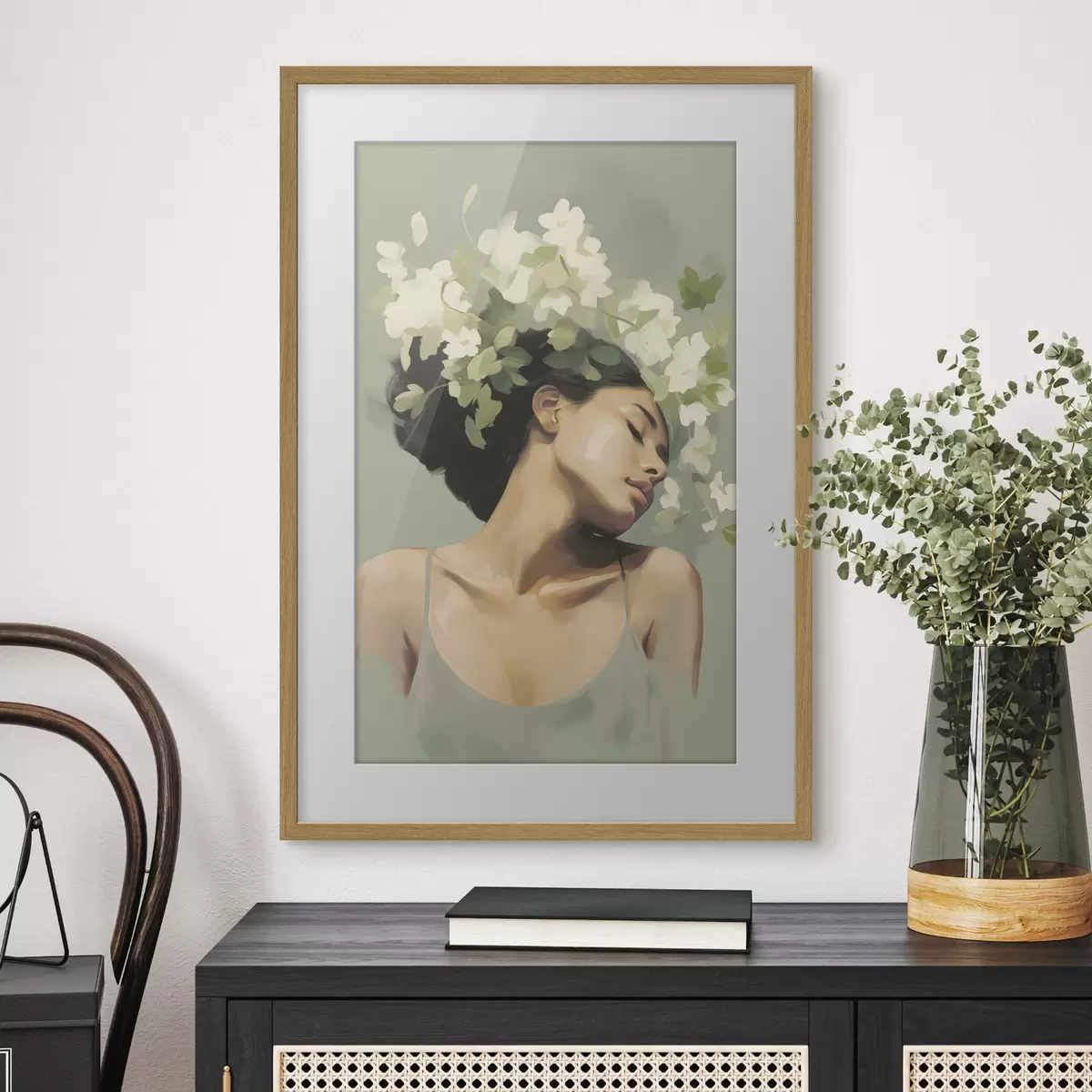 Poster Fille avec une couronne de fleurs f47806