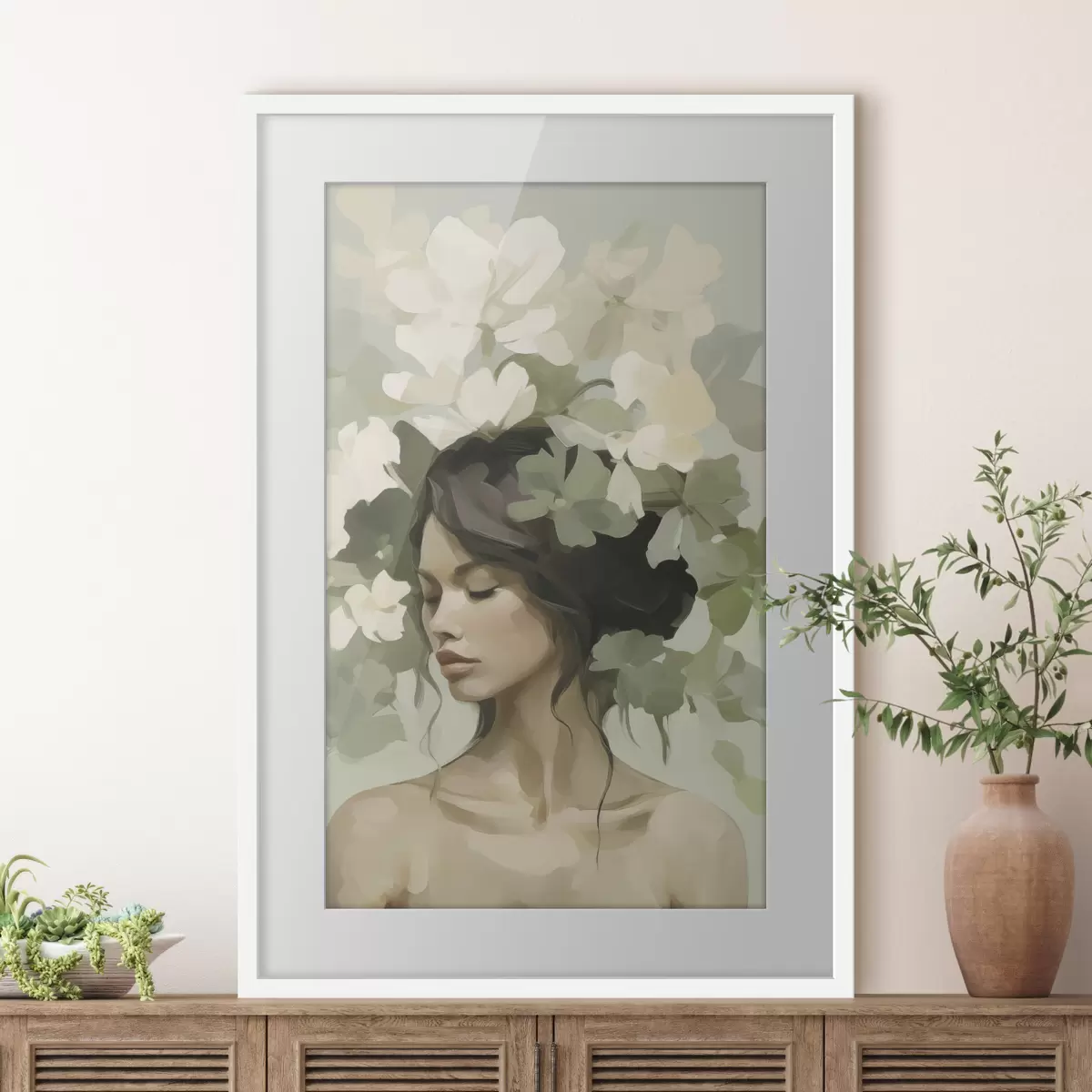 Poster Portrait d'une jeune fille avec une couronne de fleurs f47807