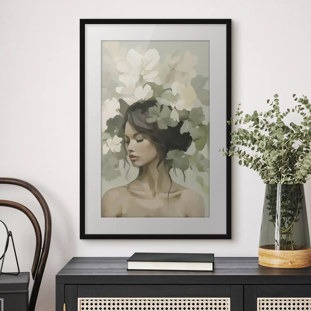 Poster Portrait d'une jeune fille avec une couronne de fleurs f47807