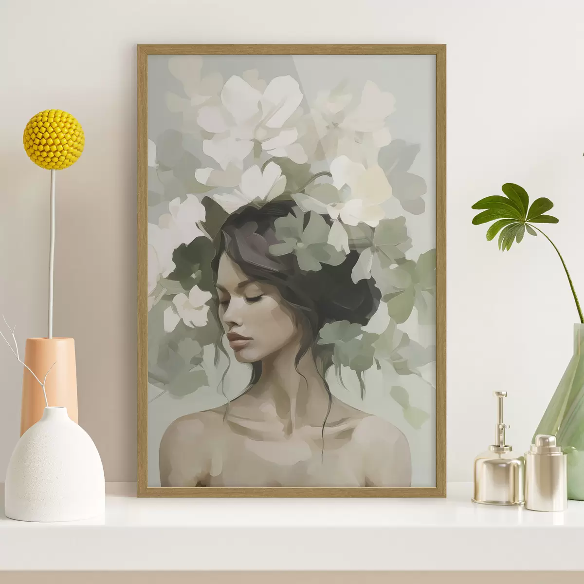 Poster Portrait d'une jeune fille avec une couronne de fleurs f47807