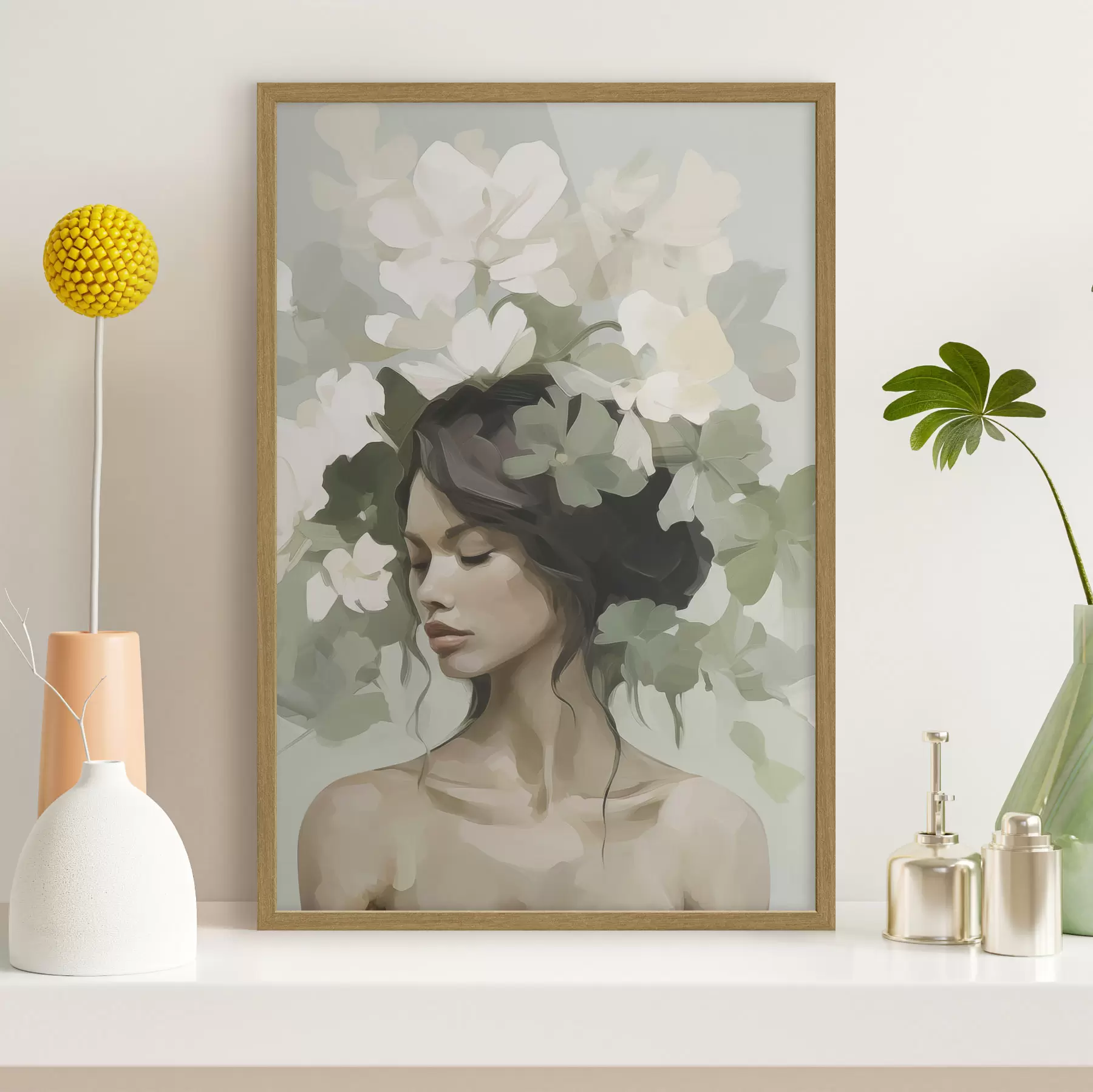 Papier peint Portrait d'une jeune fille avec une couronne de fleurs f47807