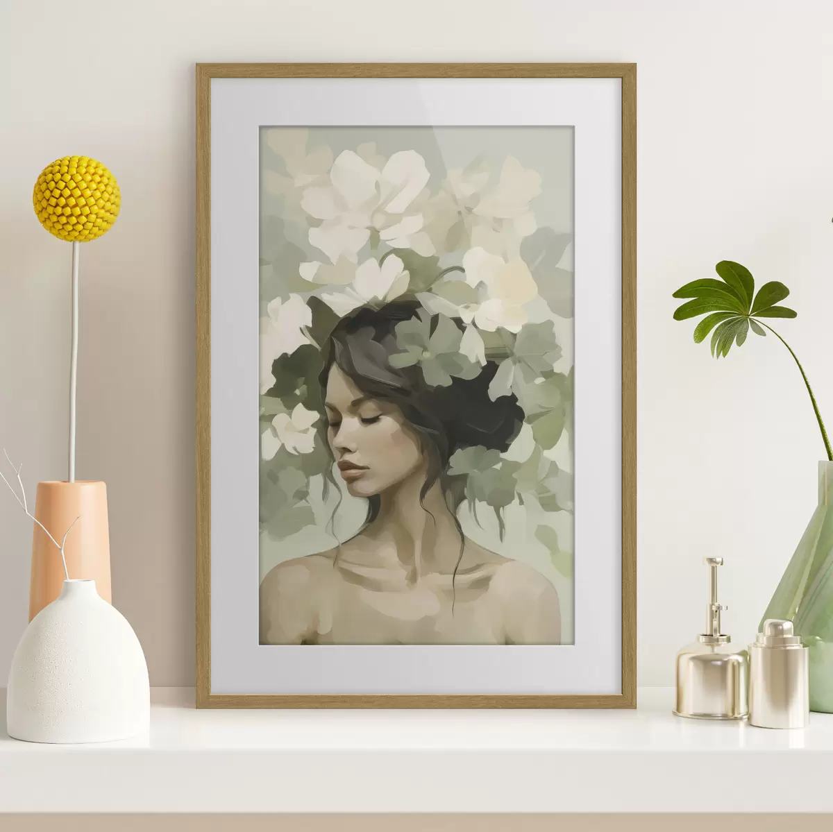 Poster Portrait d'une jeune fille avec une couronne de fleurs f47807