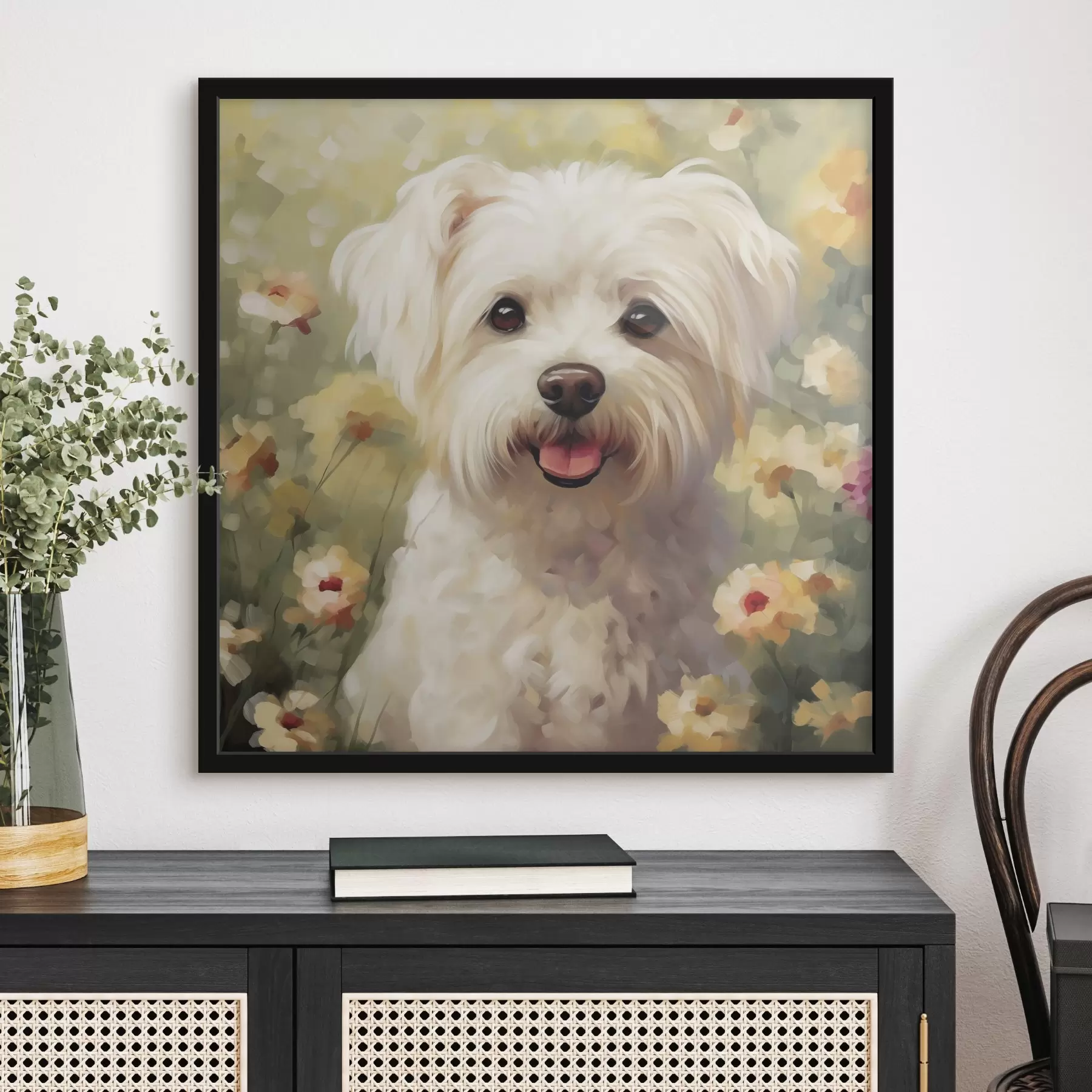 Papier peint Petit chien dans les fleurs f47811