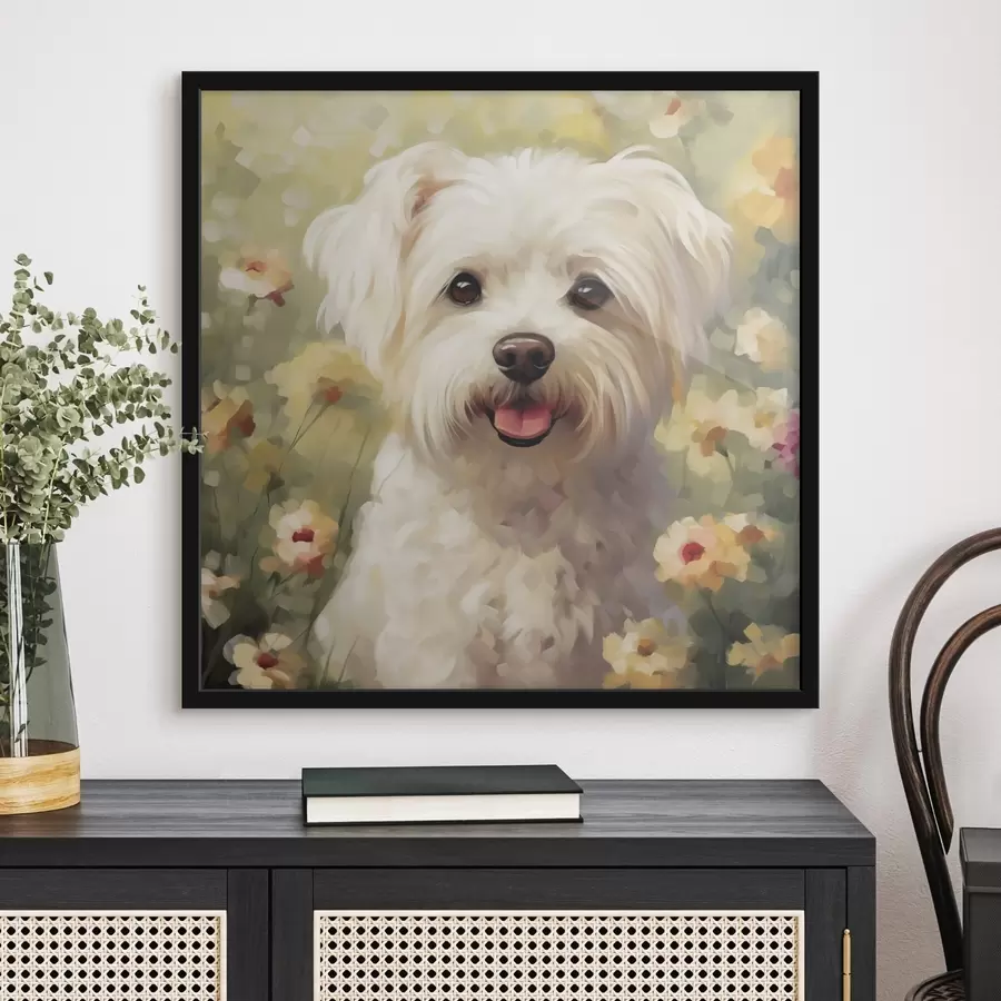 Papier peint Petit chien dans les fleurs f47811