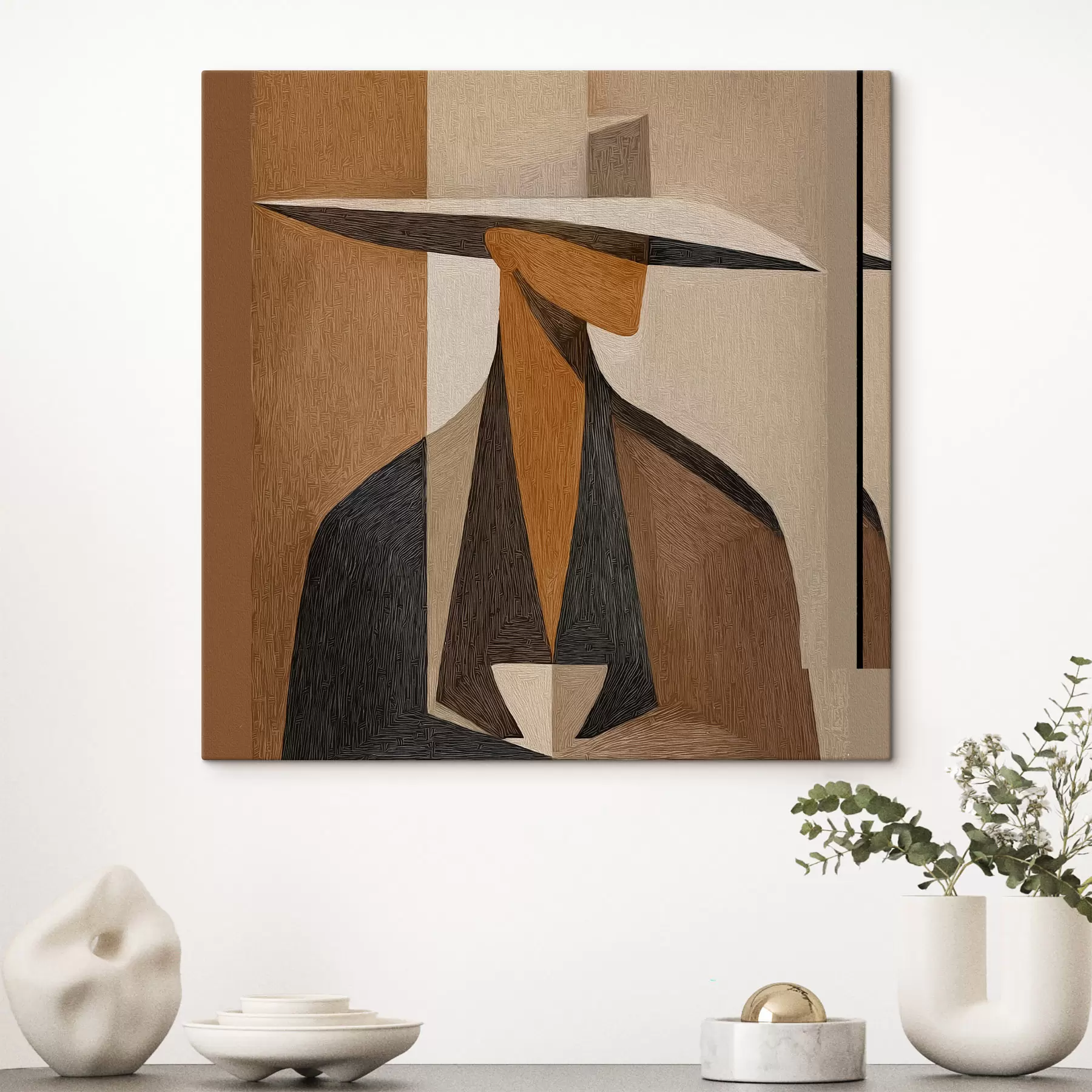 Tableau Portrait abstrait avec un chapeau s47841