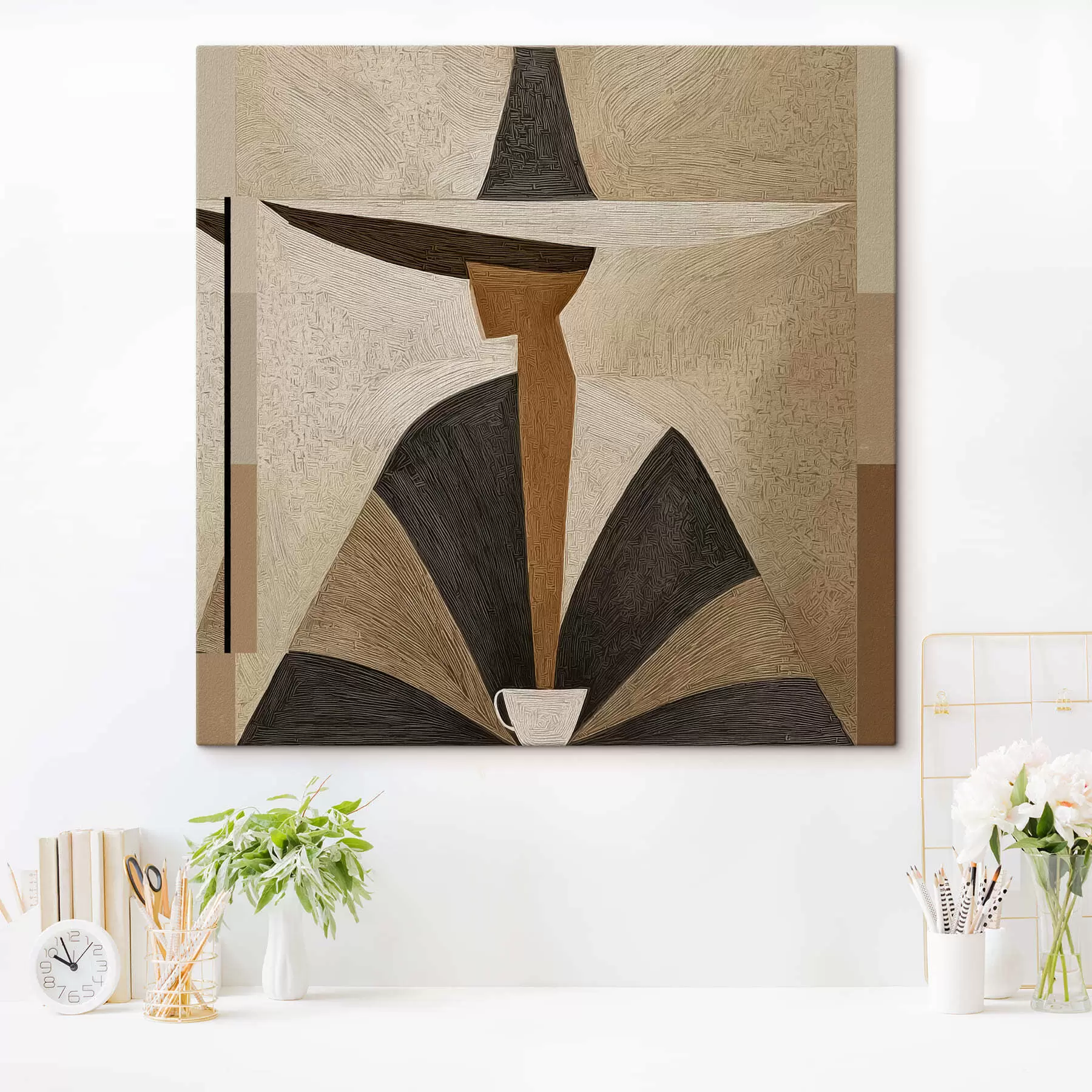 Tableau Portrait abstrait avec un chapeau s47842