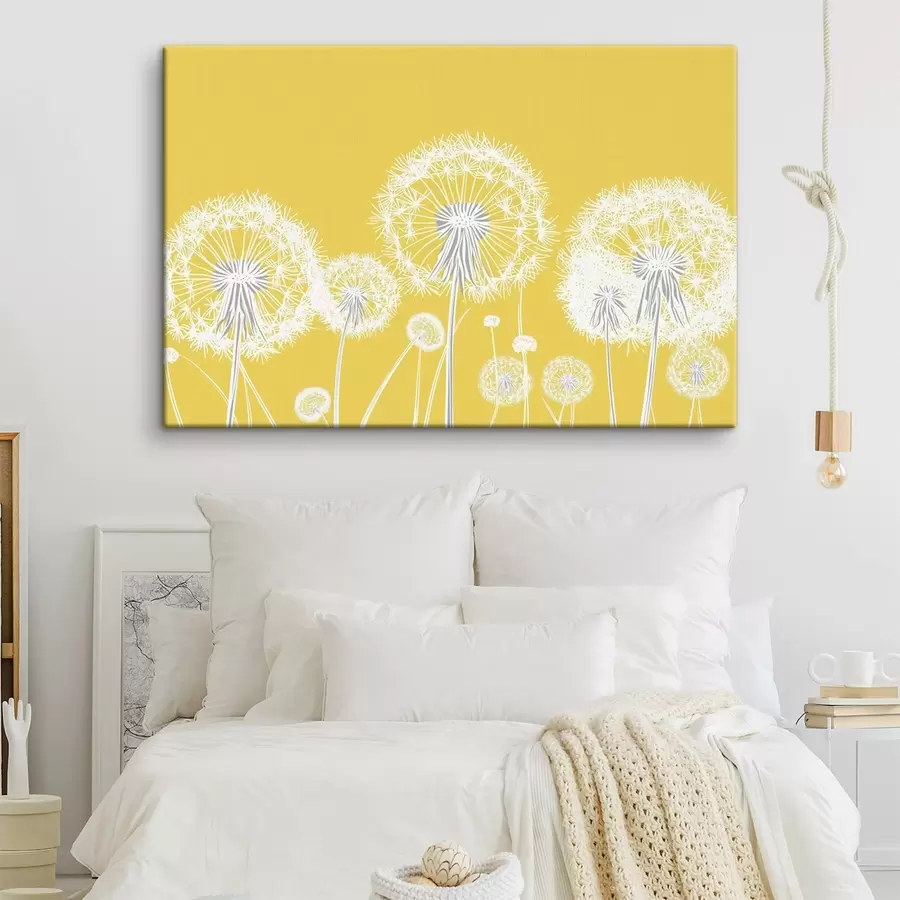 Tableau Pissenlits blancs sur fond jaune s47890