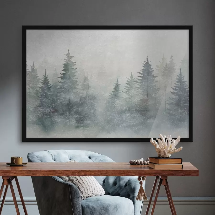 Papier peint Forêt de conifères, style grunge f47894