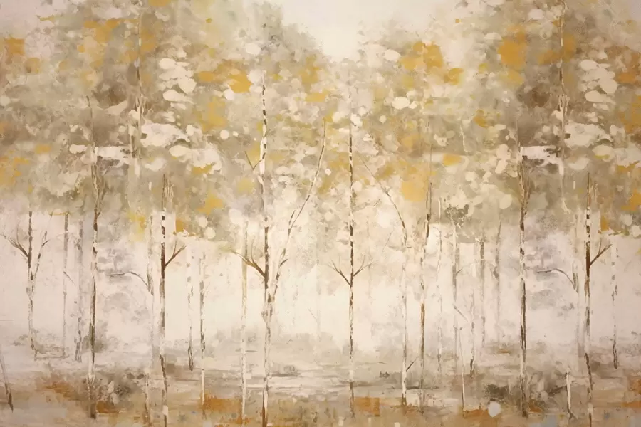 Papier peint Forêt stylisée avec des arbres élancés dans des tons chauds w05221