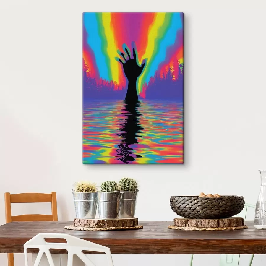 Tableau Silhouette d'une main au-dessus de l'eau s47903