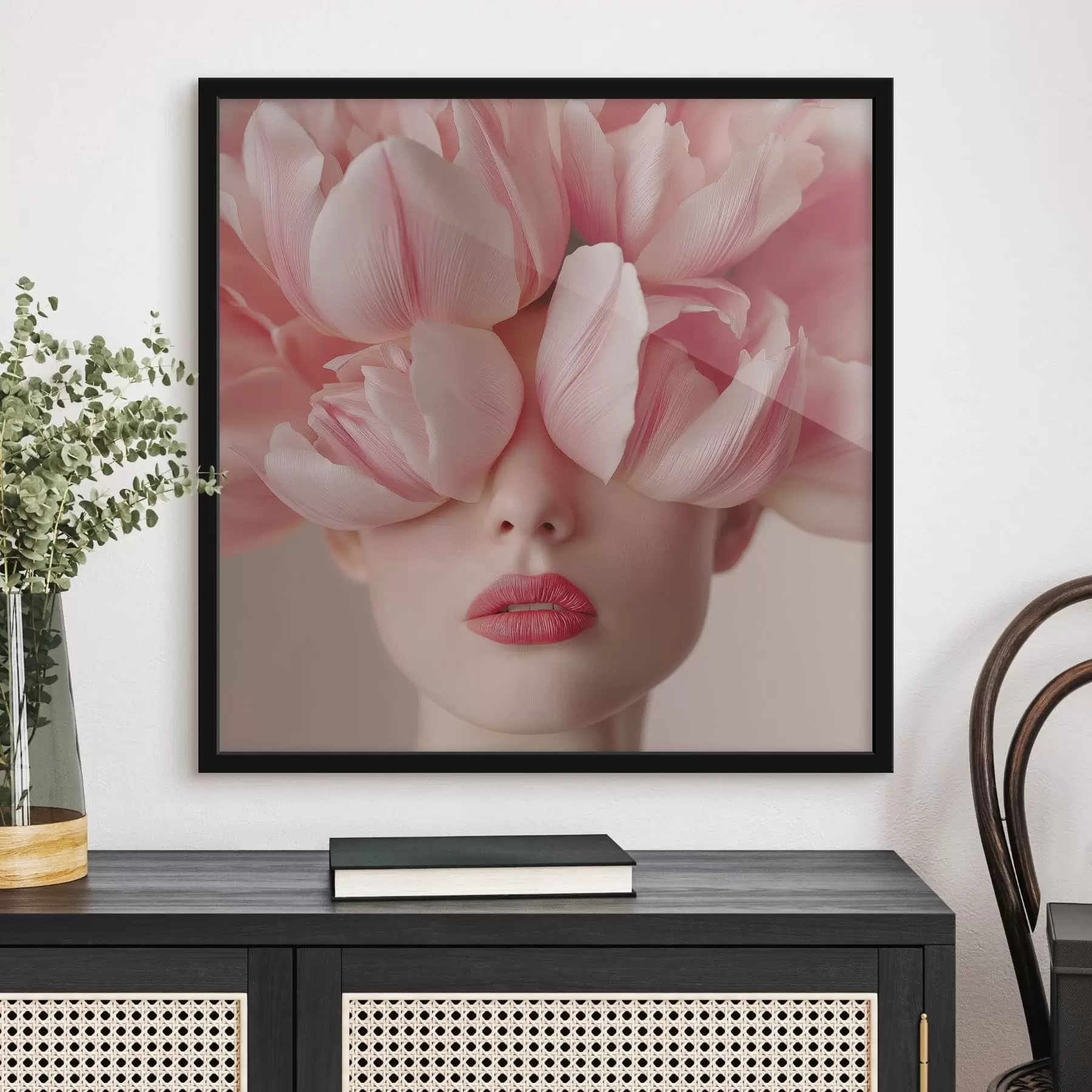 Papier peint Portrait de femme avec des pétales roses f47920