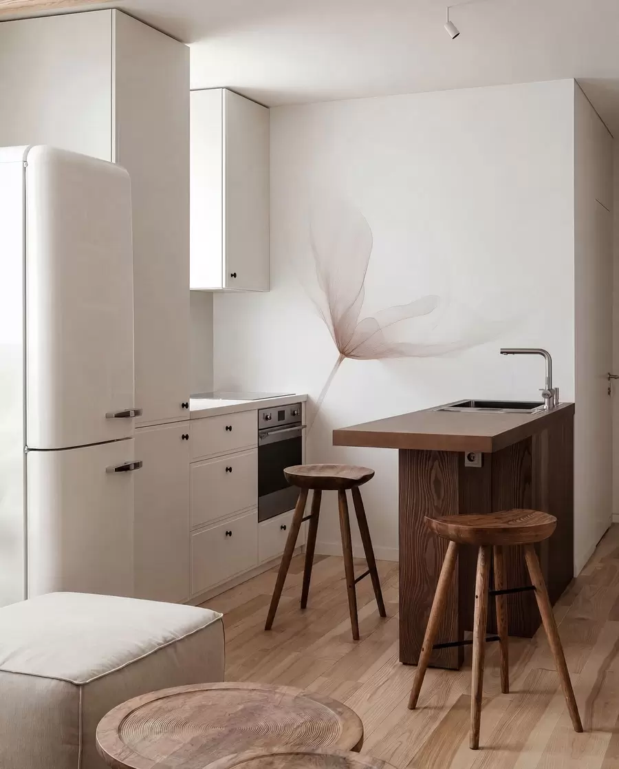 Papier peint Fleurs beiges aériennes dans un style minimaliste et lumineux w09734