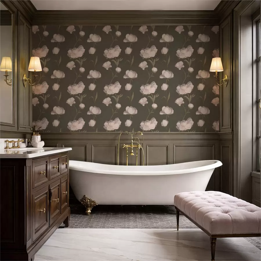 Papier peint Pivoines rose pâle sur fond sombre a01114v1