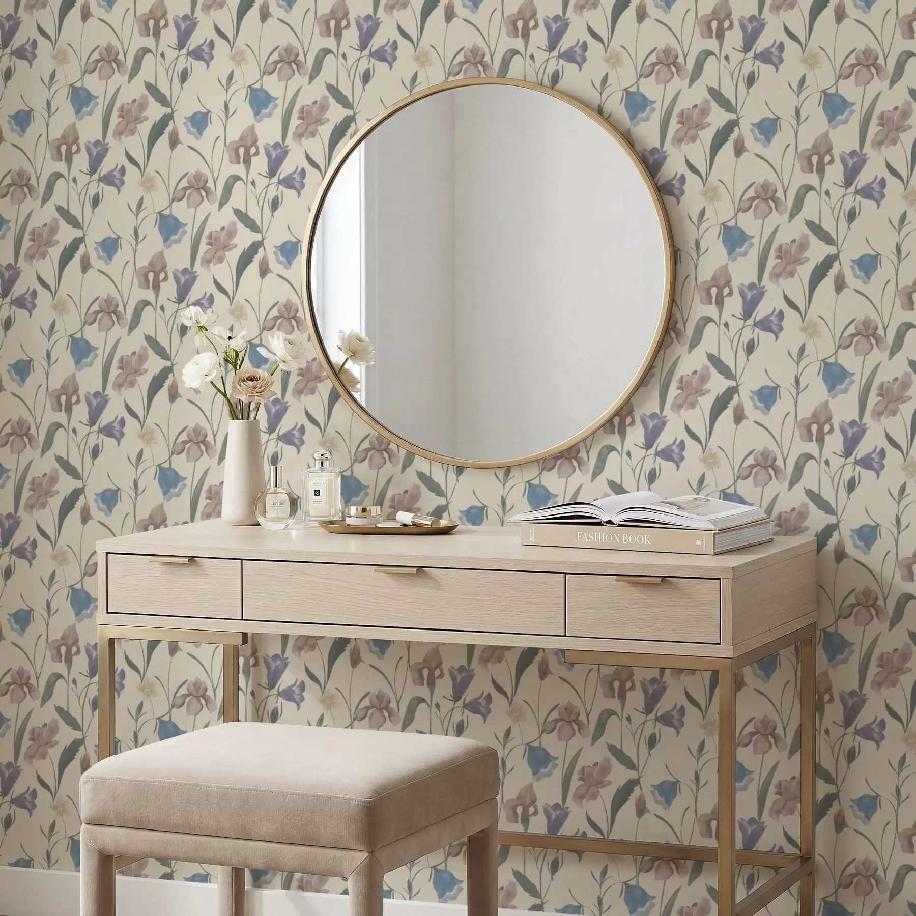 Papier peint Motif floral pastel sur fond clair a01118