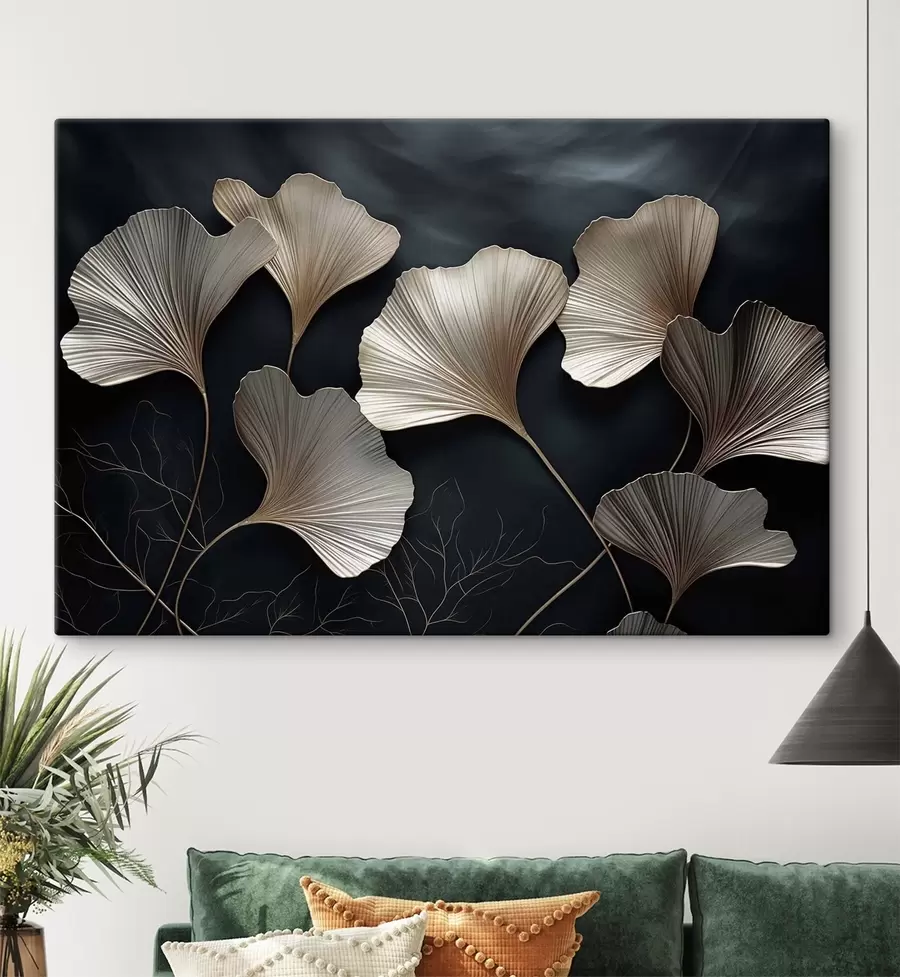 Tableau Feuilles de ginkgo sur fond sombre s48008