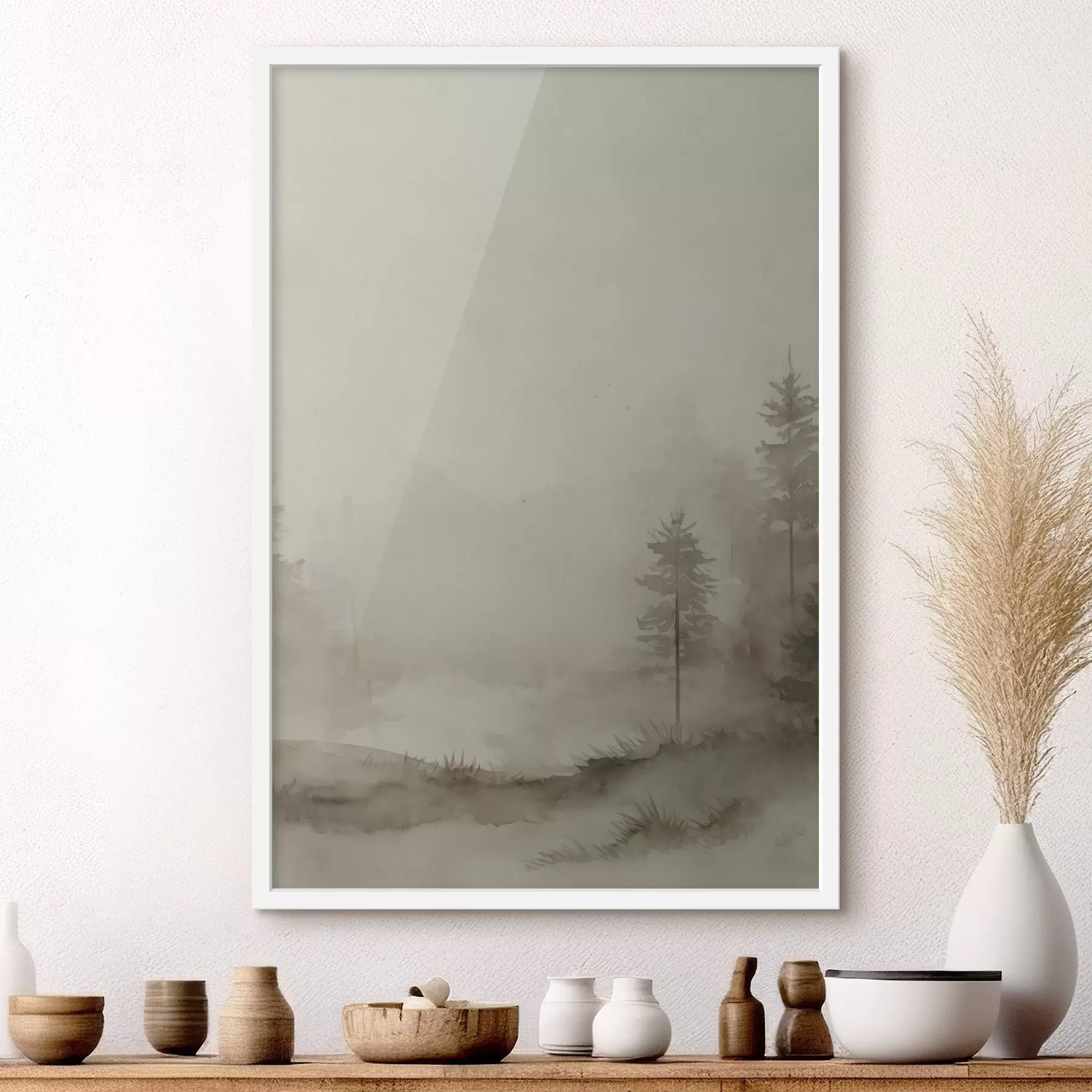 Papier peint Forêt de conifères, imitation aquarelle f47997