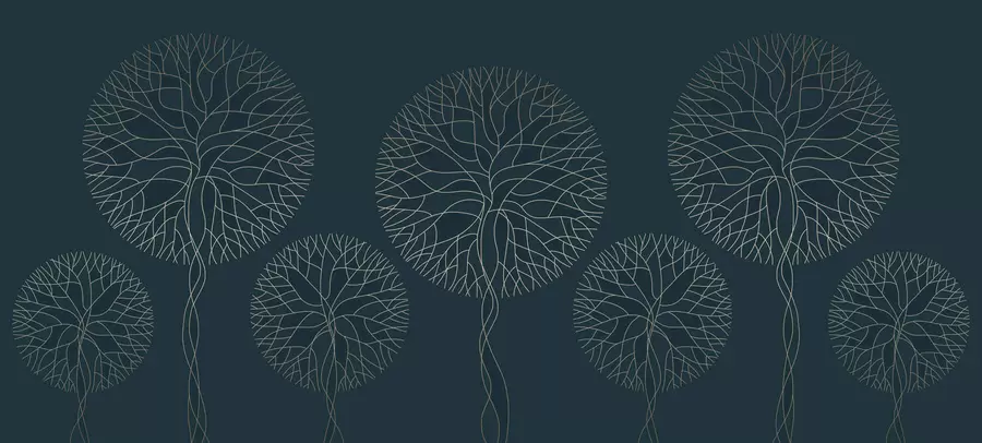 Papier peint Arbres fantaisistes aux couronnes luxuriantes dans d'élégants tons émeraude foncé w05213