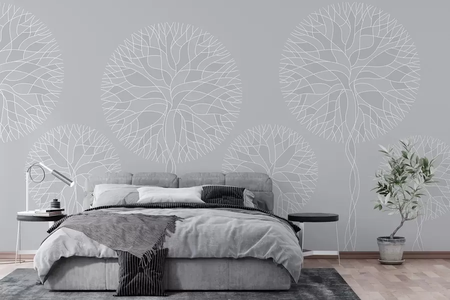 Papier peint Arbres fantaisistes aux couronnes luxuriantes dans des tons gris clair w05213v4