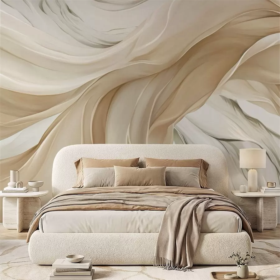 Papier peint Vagues fluides de tissu beige w05152