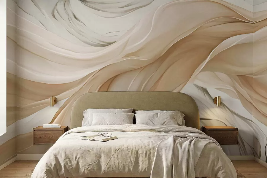 Papier peint Vagues fluides de tissu beige w05152