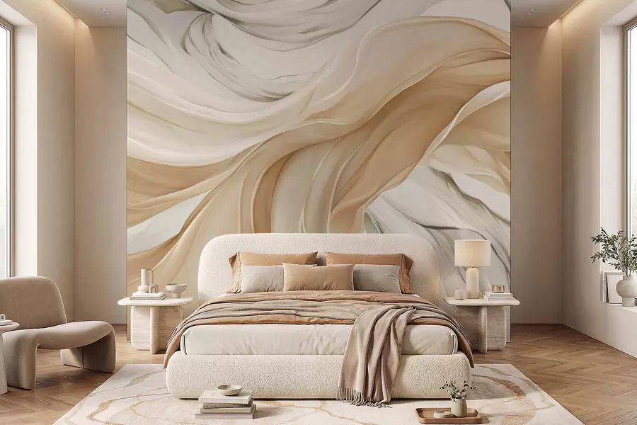 Papier peint Vagues fluides de tissu beige w05152