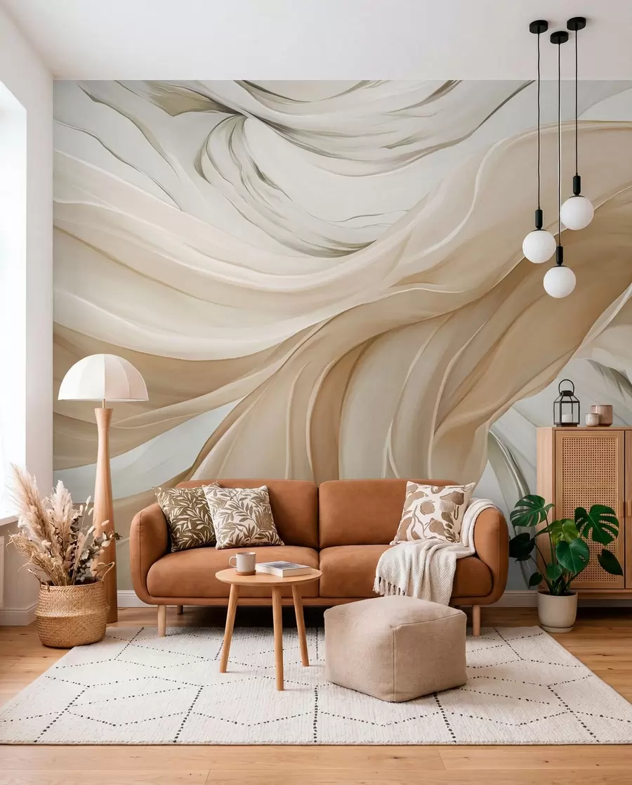 Papier peint Plis ivoire et sable w05152