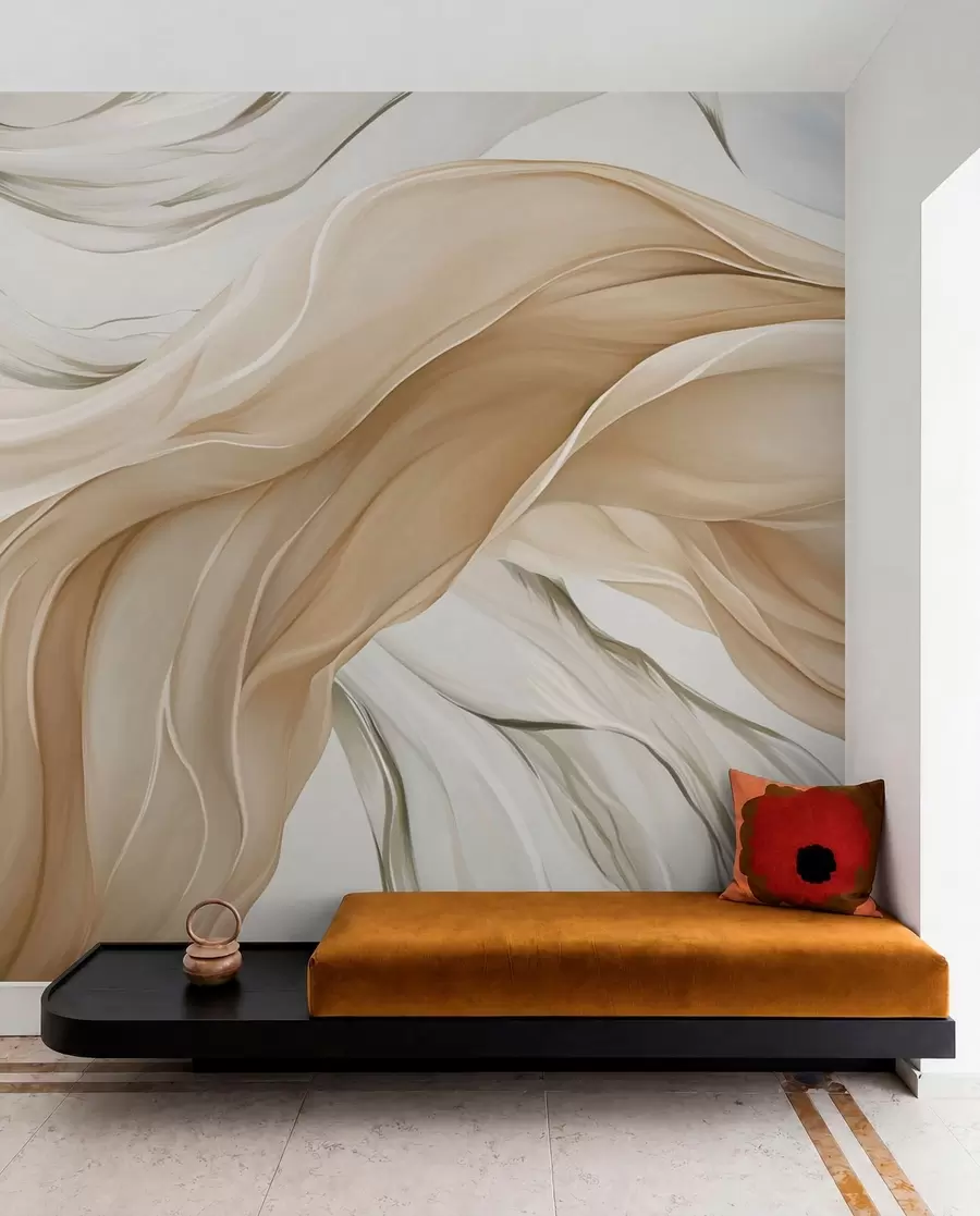 Papier peint Vagues fluides de tissu beige w05152