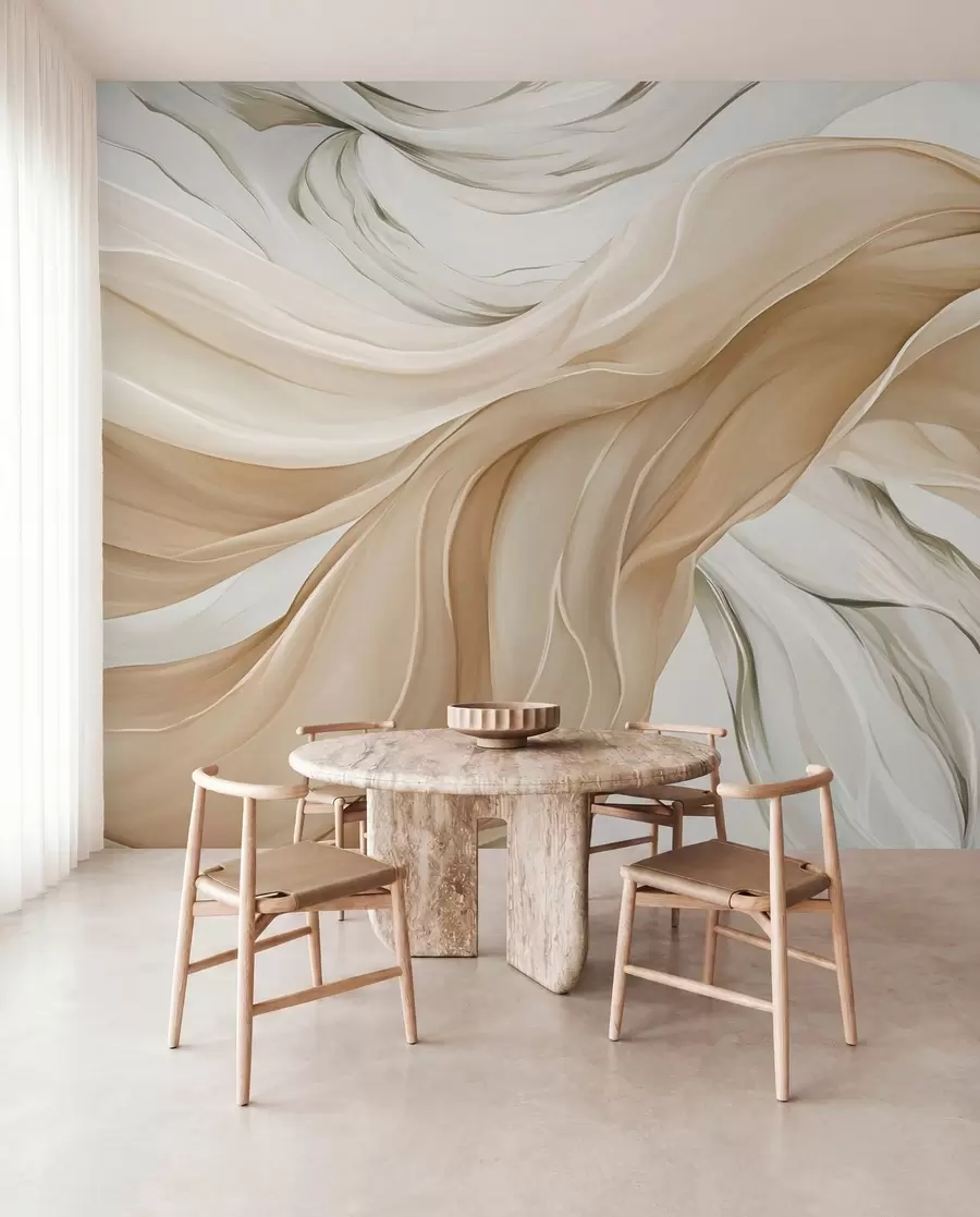 Papier peint Vagues fluides de tissu beige w05152
