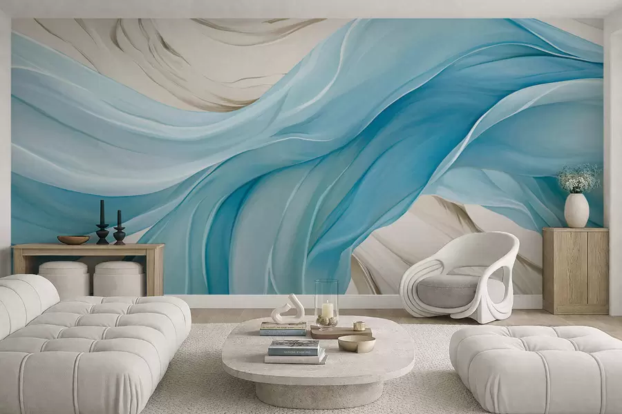 Papier peint Vagues de tissu bleu fluide w05152v1