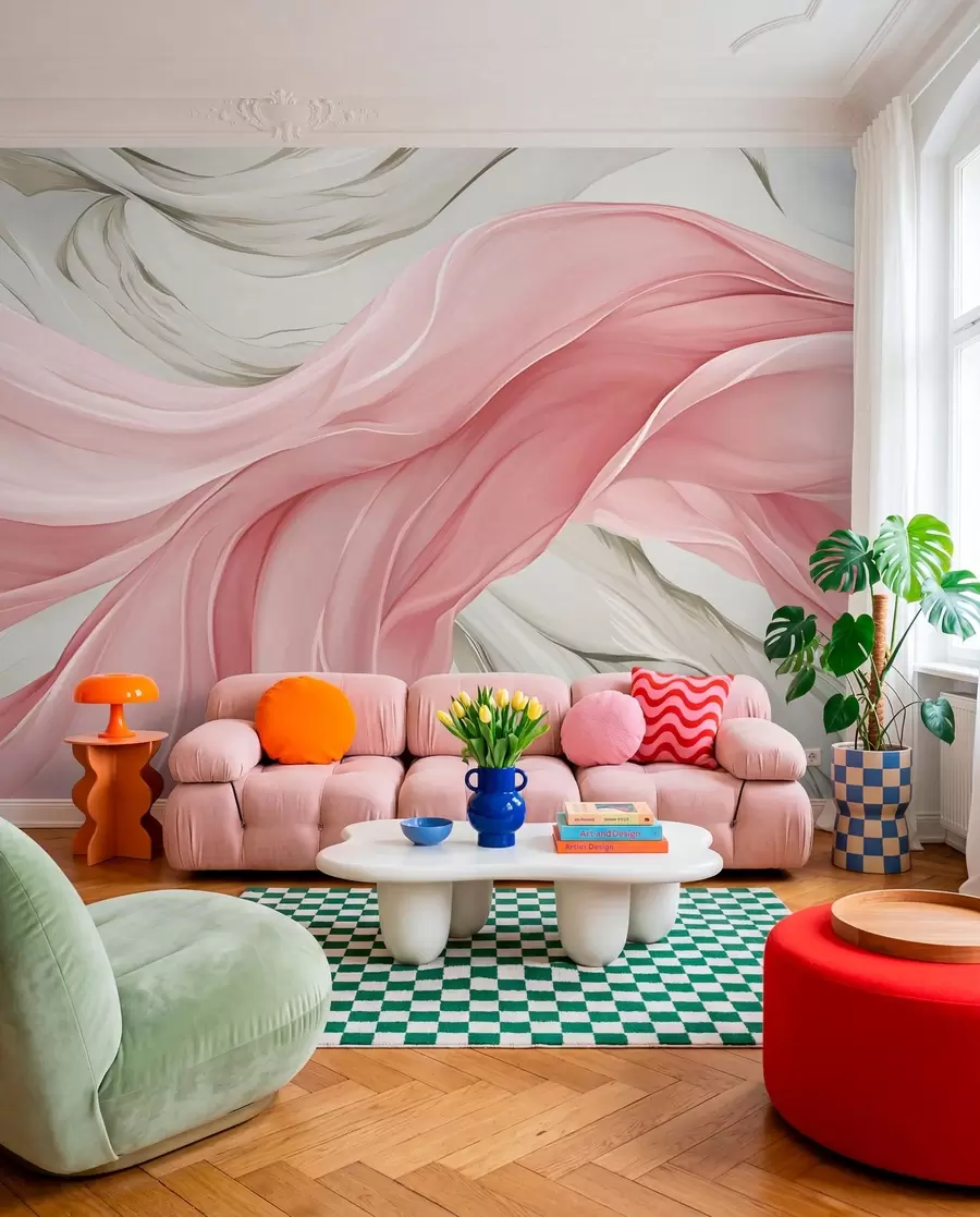 Papier peint Vagues de tissu rose fluide w05152v2