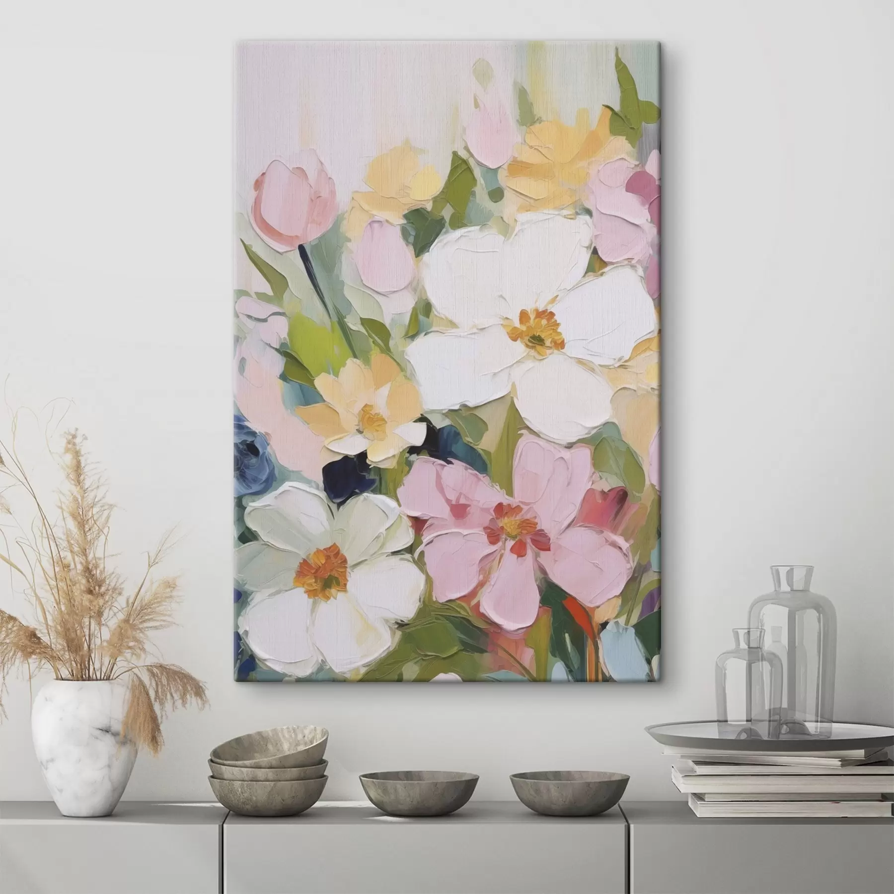 Tableau Fleurs lumineuses imitation peinture s48049