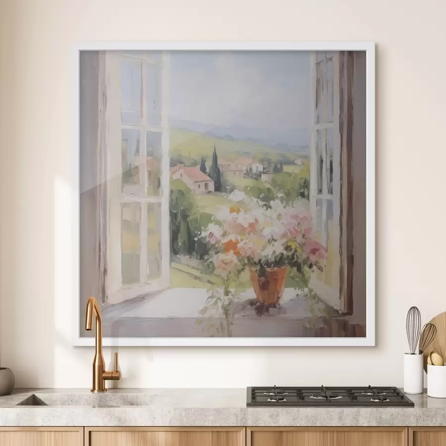 Papier peint Un bouquet dans un vase près de la fenêtre f48052