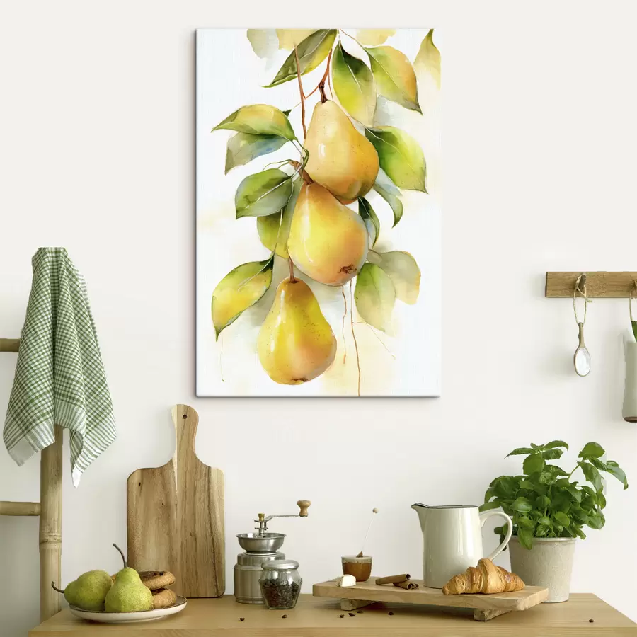 Tableau poires jaunes juteuses peintes à l'aquarelle s47931