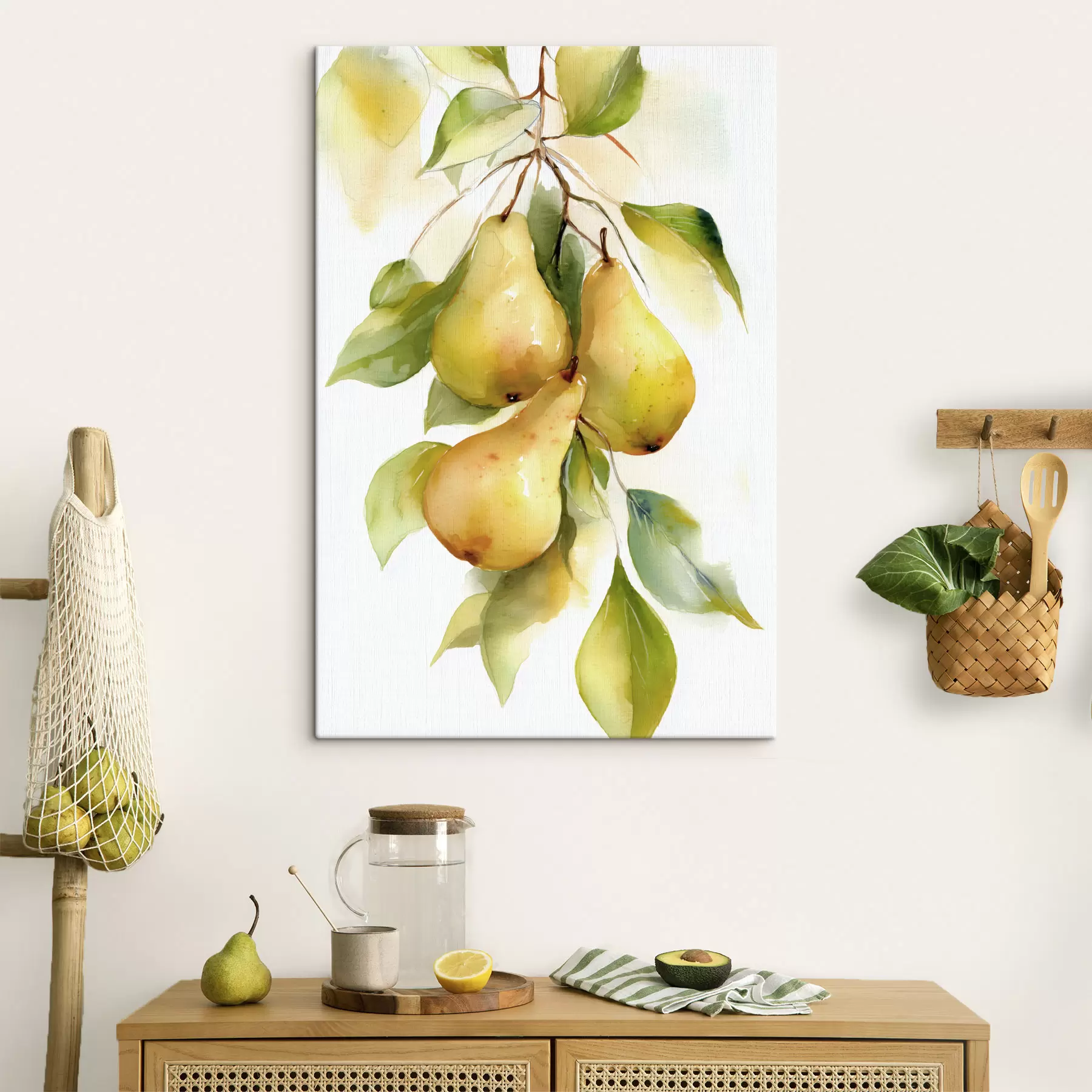 Tableau poires jaunes juteuses peintes à l'aquarelle s47932