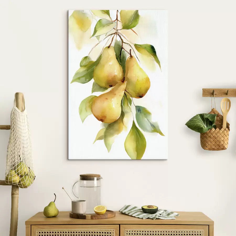 Tableau poires jaunes juteuses peintes à l'aquarelle s47932