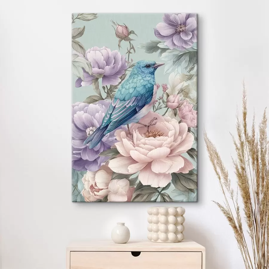 Tableau oiseaux chantant dans les roses s47943