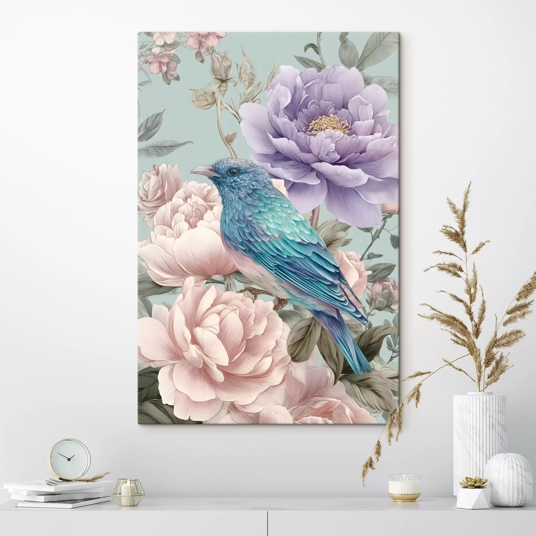 Tableau oiseaux chantant dans les roses s47944