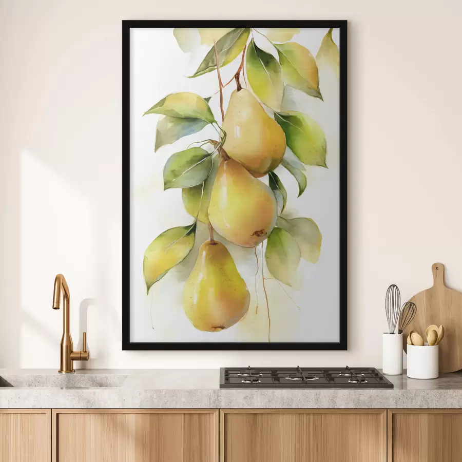 Papier peint poires jaunes juteuses peintes à l'aquarelle f47931