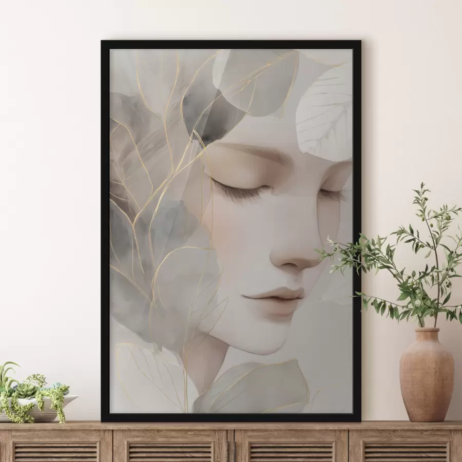 Papier peint fille dans les feuilles f47937