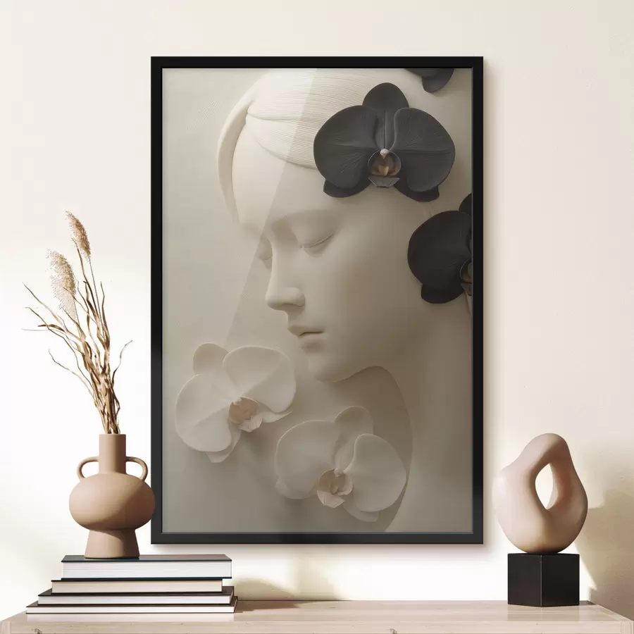 Papier peint fille avec des orchidées en bas-relief f47942
