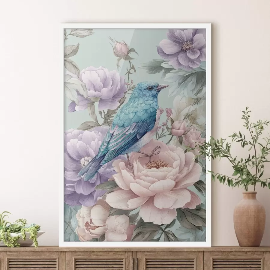 Papier peint oiseaux chantant dans les roses f47943