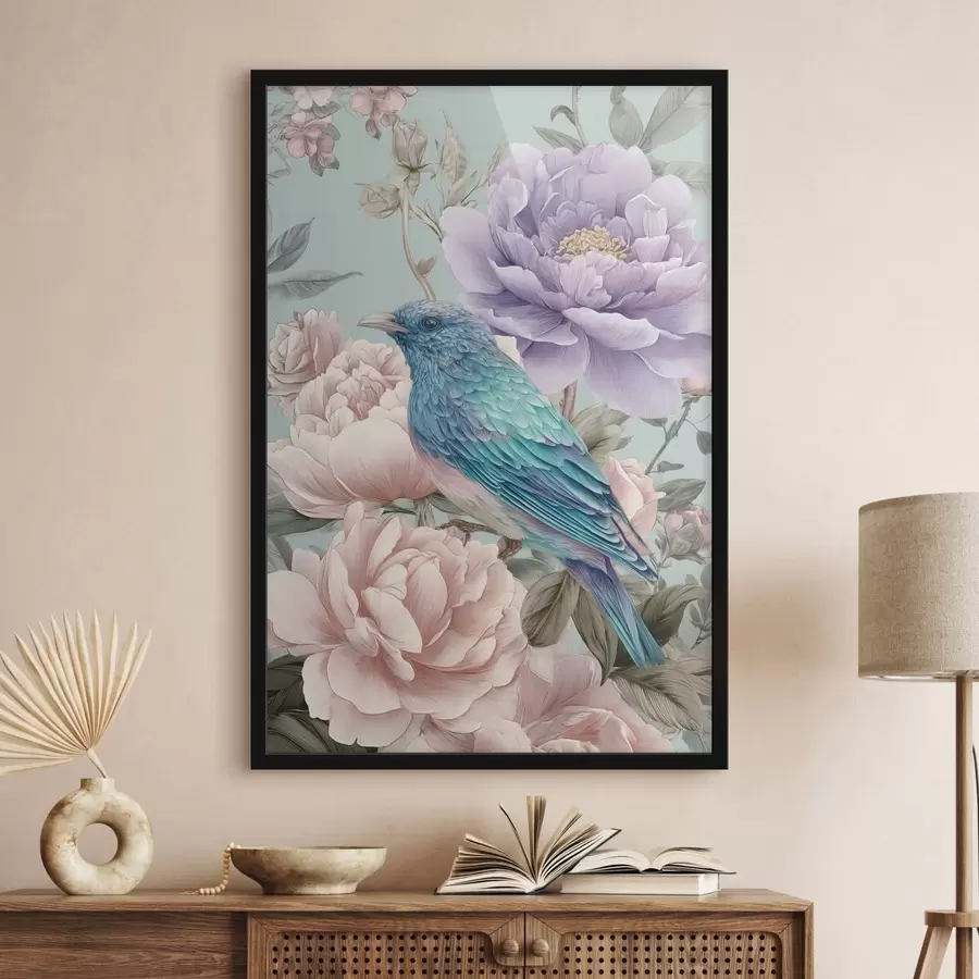 Papier peint oiseaux chantant dans les roses f47944
