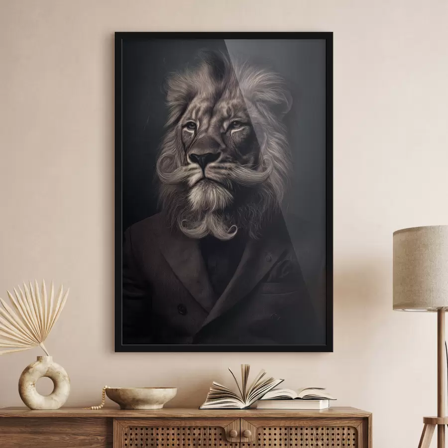 Papier peint lion avec une barbe de barbier f47947