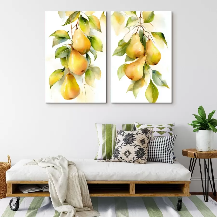 Tableau poires jaunes juteuses peintes à l'aquarelle m30088